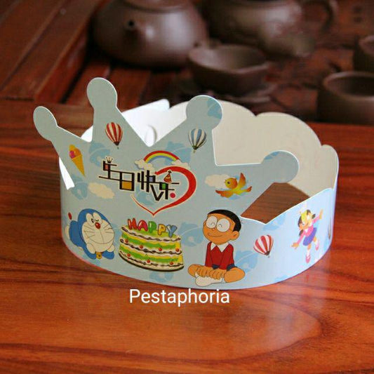 ( isi 10 pcs ) Party Hat / Topi Pesta Ulang Tahun / Ultah Doraemon Mahkota / Crown