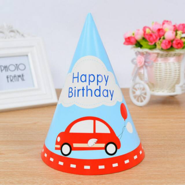 ( isi 5 pcs ) Party Hat/Topi Pesta Ulang Tahun/Ultah Motif Car / Mobil
