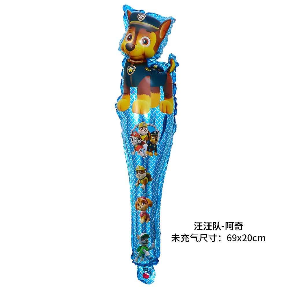 Balon Foil Pentung Panjang / Tongkat / Tenis / Handheld Doraemon, George, Peppa Pig, Marshall, Chase