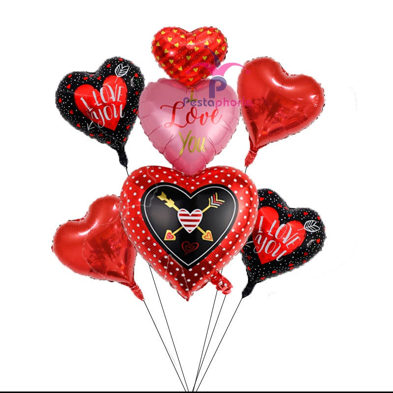 Set isi 5 Balon Foil Triple I Love You Arrow / Panah Black Red