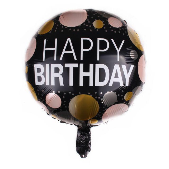 Balon Foil Bulat HBD Happy Birthday Hitam Polka Rose Gold Size 45 cm