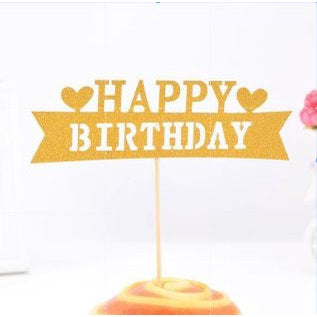 Cake Topper /Topper Kue HBD /Happy Birthday Huruf Besar, Latin Lurus, Pita, Swirly, Antlers Warna Gold Silver
