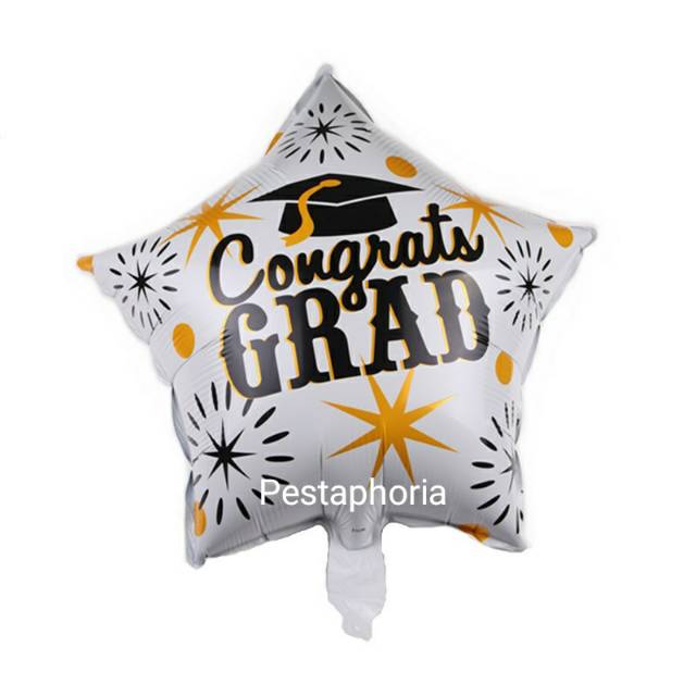 Balon Foil Graduation / Wisuda Congrats Grad Star Toga Size 45 cm