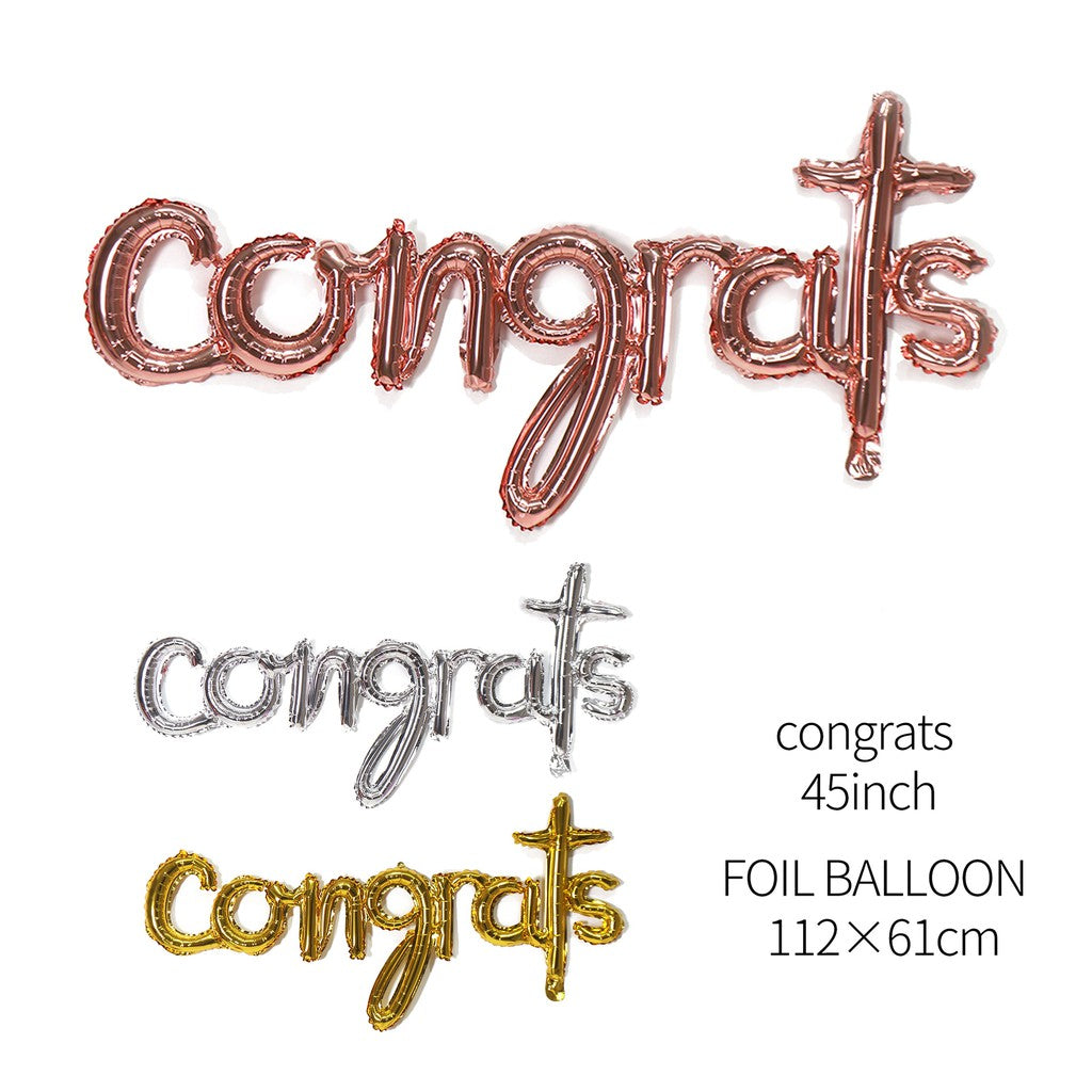 Balon Foil Congrats Latin Kecil Warna Gold, Silver, Rose Gold