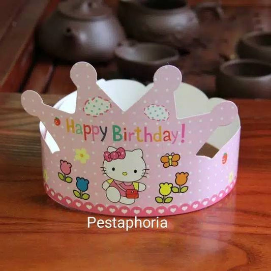 ( isi 10 pcs ) Party Hat / Topi Pesta Ulang Tahun / Ultah Hello Kitty Mahkota / Crown