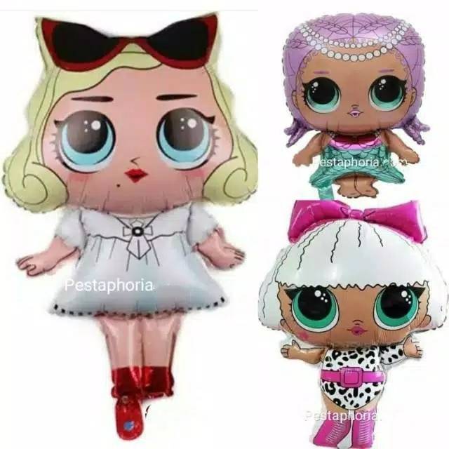 Balon Foil LOL Surprise Doll Diva, Mermaid,Unicorn, Student, White Skirt Jumbo Size 83 cm