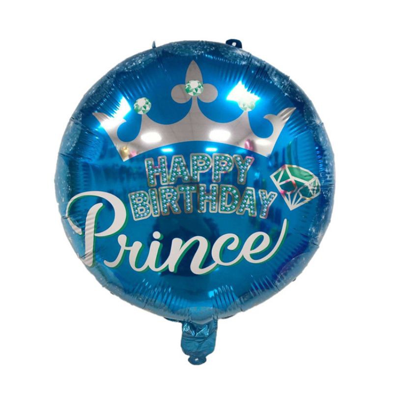 Balon Foil Bulat HBD Happy Birthday Prince / Princess Size 45 cm