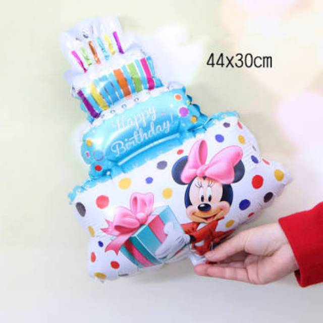 Balon Foil HBD Happy Birthday Cake Mickey Minnie Size Mini