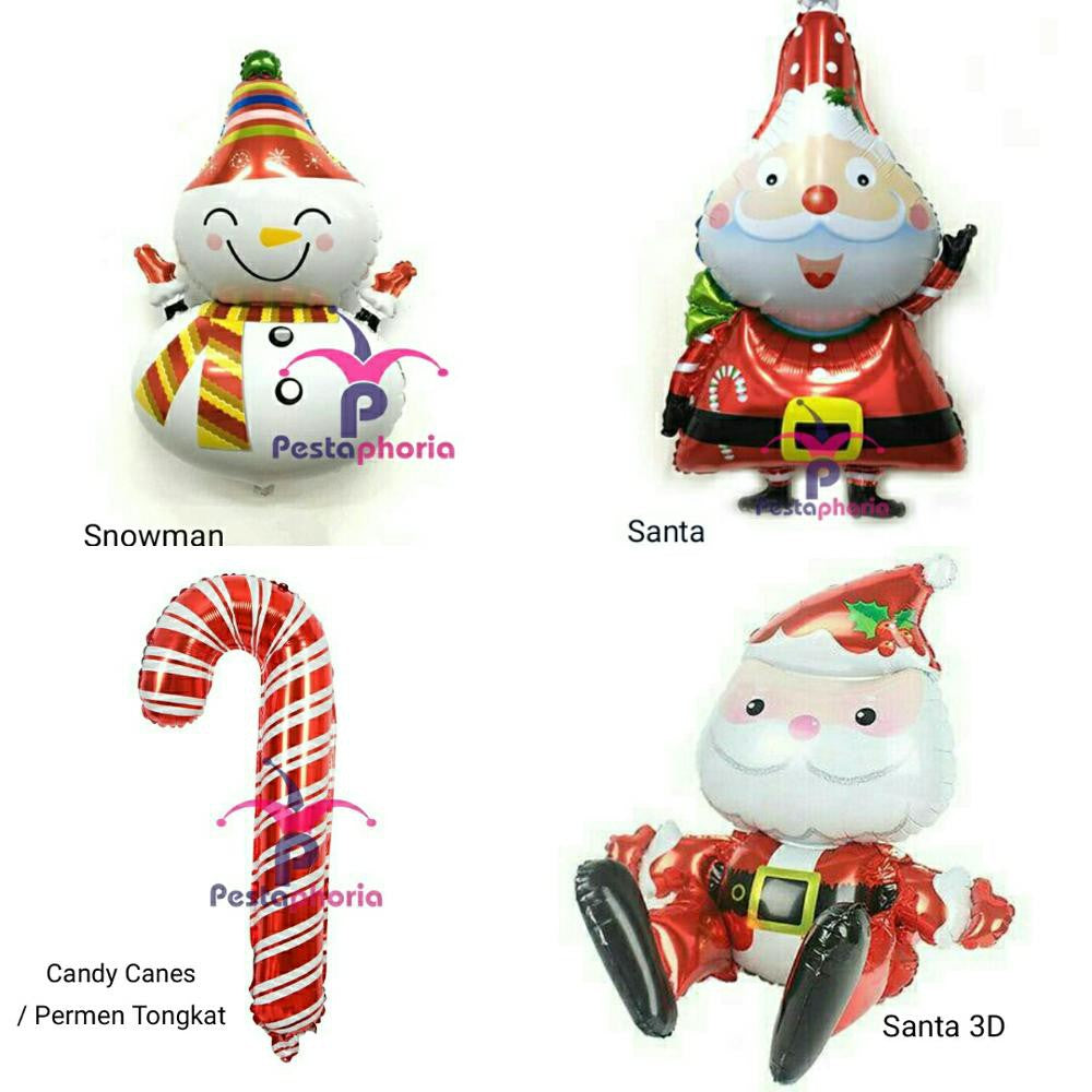 1 Set isi 5 item Balon Foil Natal Christmas Santa, Snowman, Candy Canes, Wreath