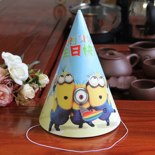 ( isi 10 pcs ) Party Hat / Topi Pesta Ulang Tahun / Ultah Minion Tulisan Happy Birthday