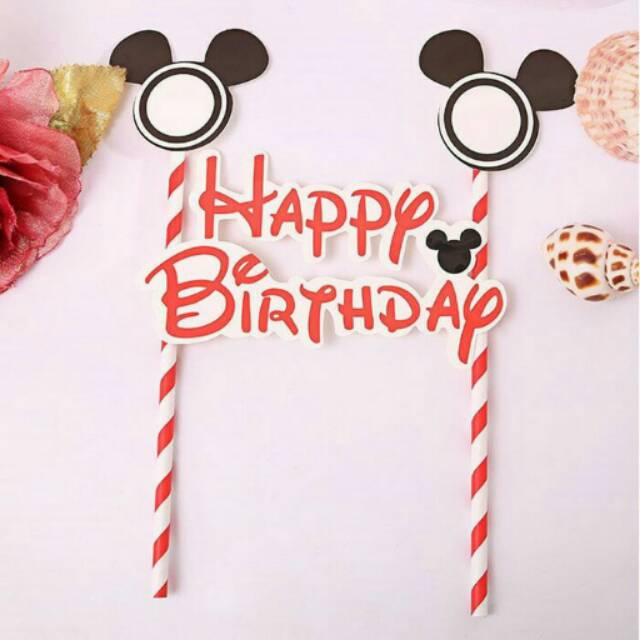 Cake Topper Happy Birthday Mickey Mouse Warna Merah