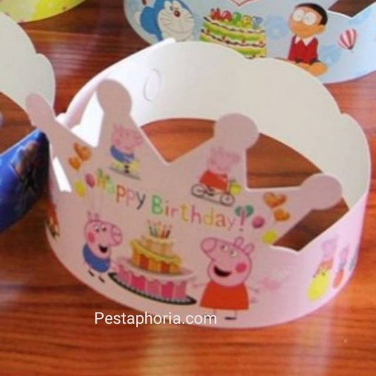 ( isi 10 pcs ) Party Hat / Topi Pesta Ulang Tahun / Ultah Peppa Pig Mahkota / Crown