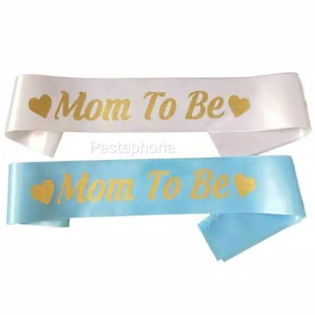 (Tidak Bisa Custom) Selempang / Sash Mom To Be Print Gold
