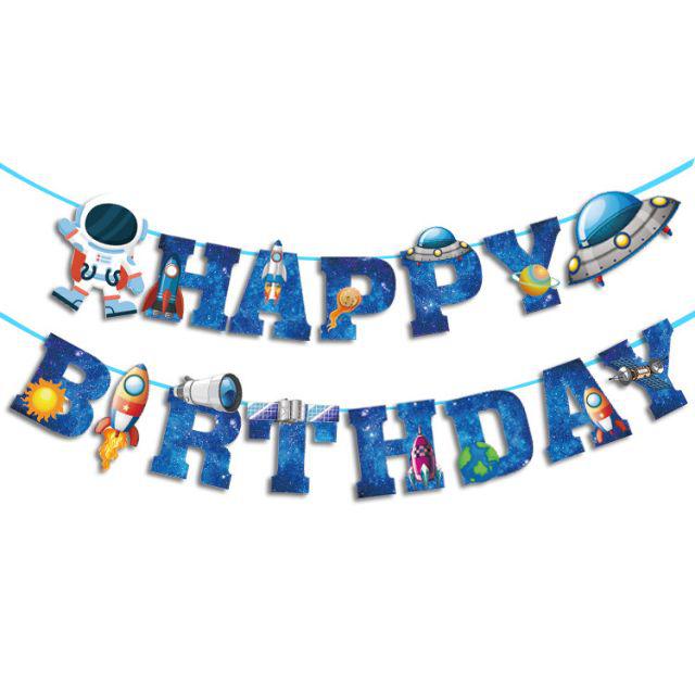 Bunting Flag / Banner HBD Happy Birthday Astronot / Rocket / UFO Model Huruf