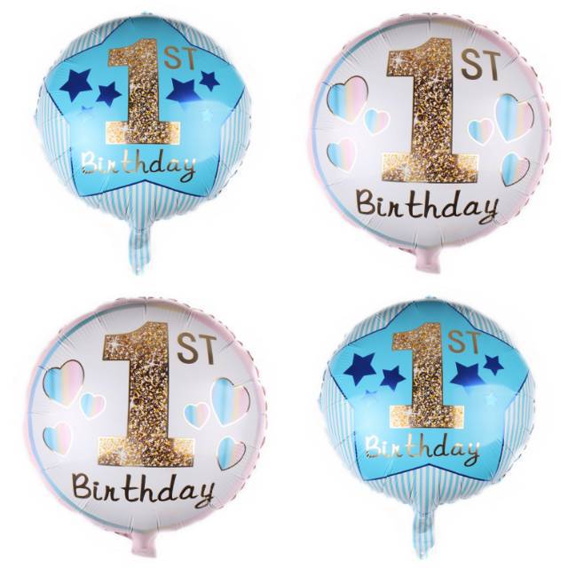 Balon Foil Bulat 1st Birthday Blue / Pink Size 45 cm