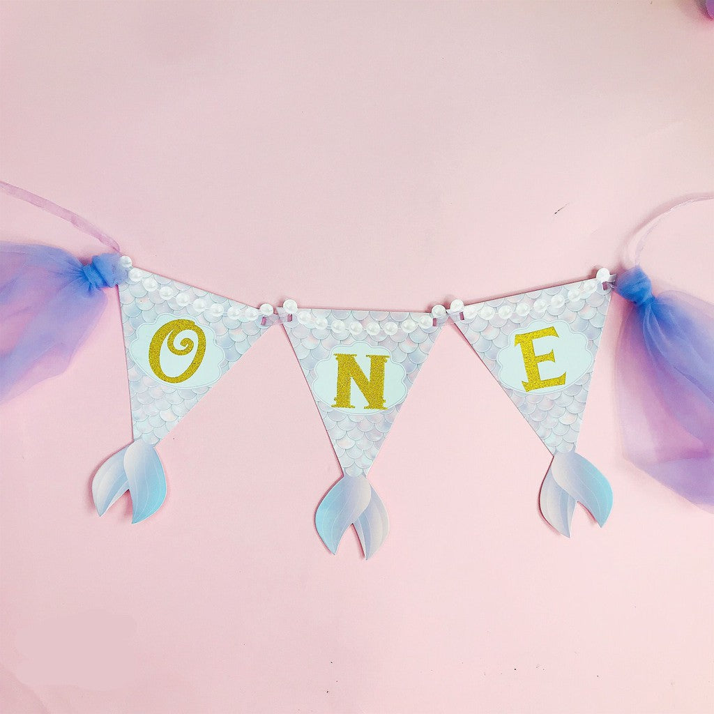 Bunting Flags / Banner Happy Birthday HBD One Mermaid Tail