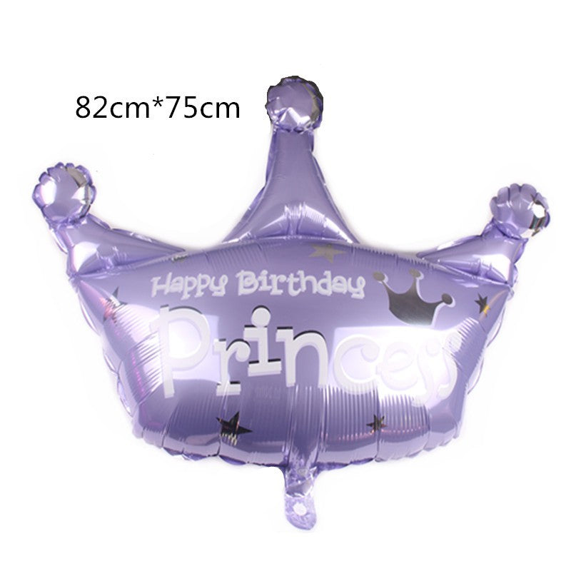 Balon Foil Happy Birthday Princess Crown / Mahkota Pink / Purple Size Jumbo 85 cm