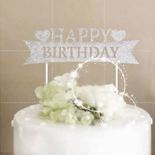 Cake Topper /Topper Kue HBD /Happy Birthday Huruf Besar, Latin Lurus, Pita, Swirly, Antlers Warna Gold Silver