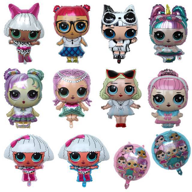 Balon Foil LOL Surprise Doll Diva, Mermaid,Unicorn, Student, White Skirt Jumbo Size 83 cm