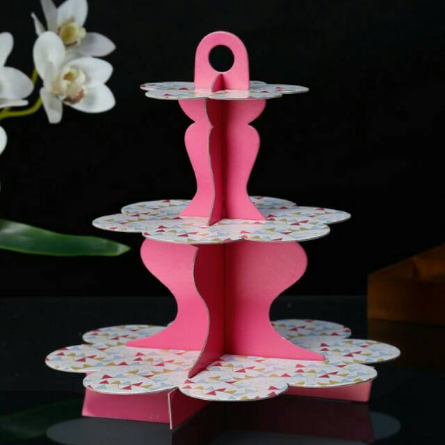 3 Tier Cupcake Stand / Cake Stand Pink Motif Bunting Flags