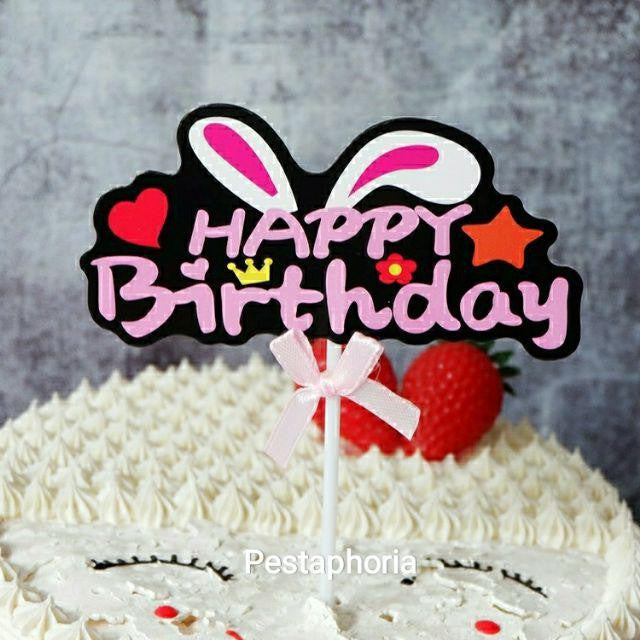 Cake Topper / Topper Kue HBD / Happy Birthday Rabbit / Lolipop