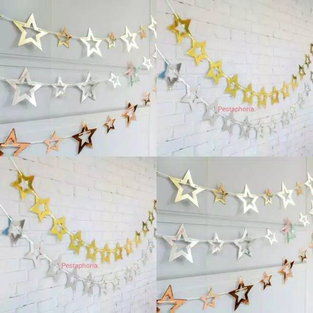 Hollow Star Party Garland Metalik