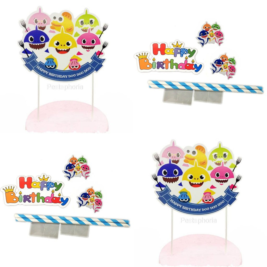 Cake Topper HBD Happy Birthday / Hiasan Kue Ulang Tahun Baby Shark