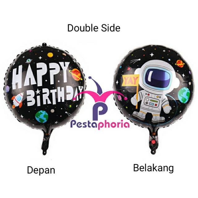 Balon Foil Bulat HBD / Happy Birthday Astronot Size 45 cm