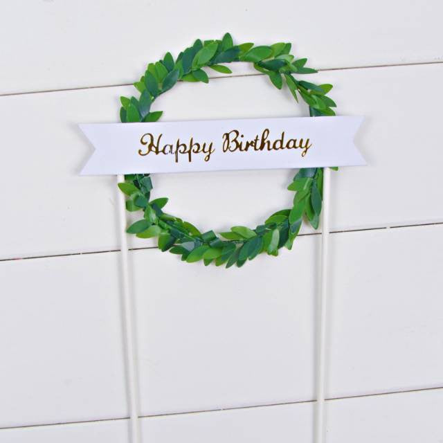 Cake Topper / Topper Kue HBD / Happy Birthday Round Leaf