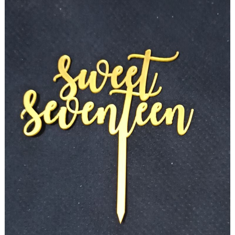 Cake Topper Acrylic / Topper Kue Akrilik Happy Birthday Sweet Seventeen Rose Gold