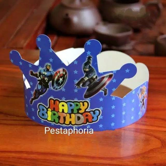 ( isi 10 pcs ) Party Hat / Topi Pesta Ulang Tahun / Ultah Captain America Mahkota / Crown