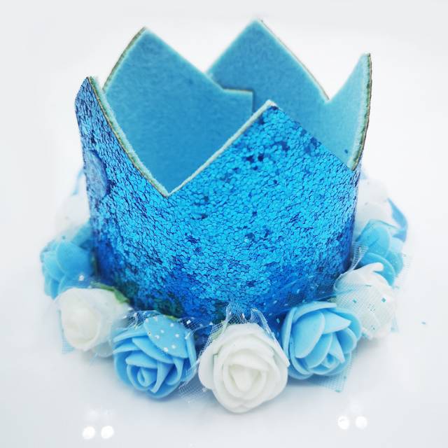 Flower Crown Glitter / Mahkota Flannel 1st 2nd 3rd 4th 5th Birthday Boy / Girl Gold Blue Pink