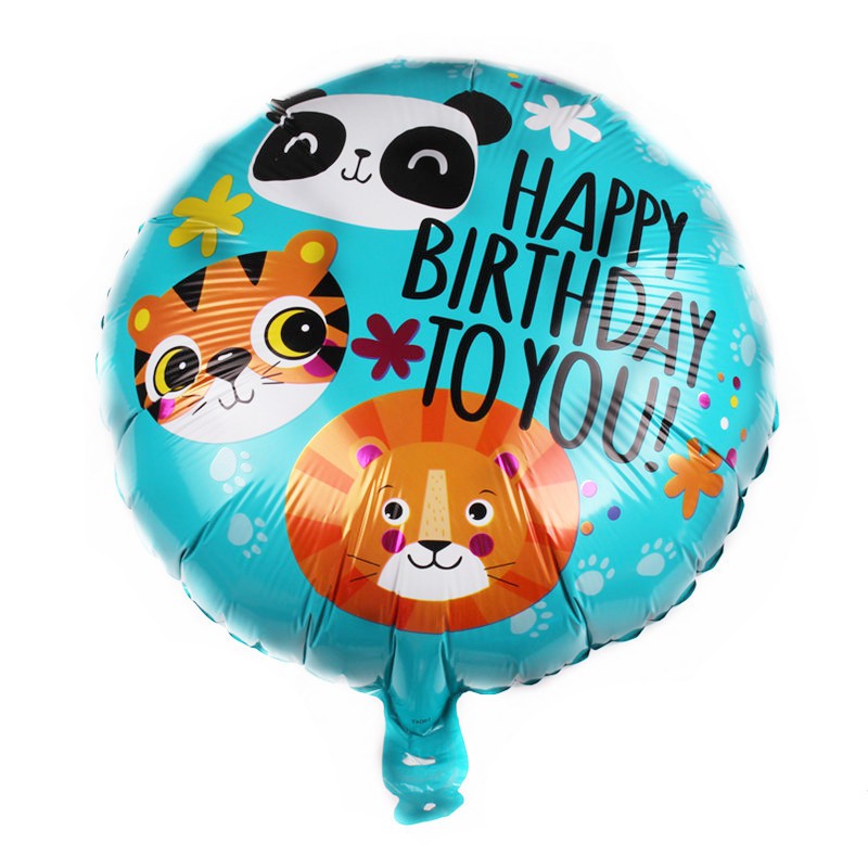 Balon Foil Bulat HBD Happy Birthday Animal Head / Kepala Hewan Size 45 cm