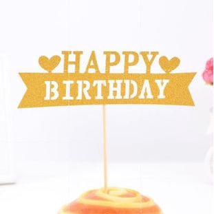 Cake Topper /Topper Kue HBD /Happy Birthday Huruf Besar, Latin Lurus, Pita, Swirly, Antlers Warna Gold Silver