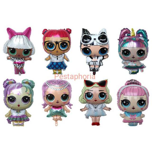 Balon Foil LOL Surprise Doll Diva, Mermaid,Unicorn, Student, White Skirt Jumbo Size 83 cm