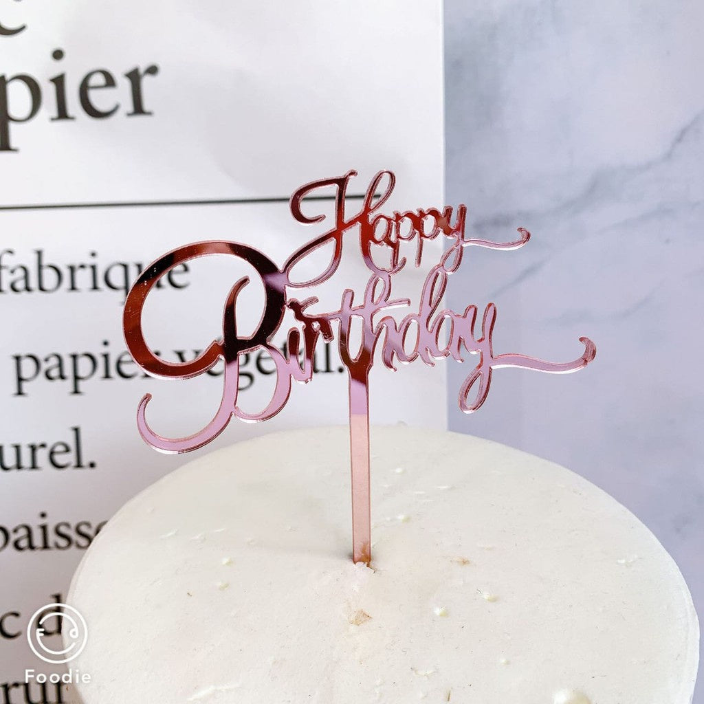 Cake Topper Acrylic / Topper Kue Akrilik Happy Birthday Sweet Seventeen Rose Gold