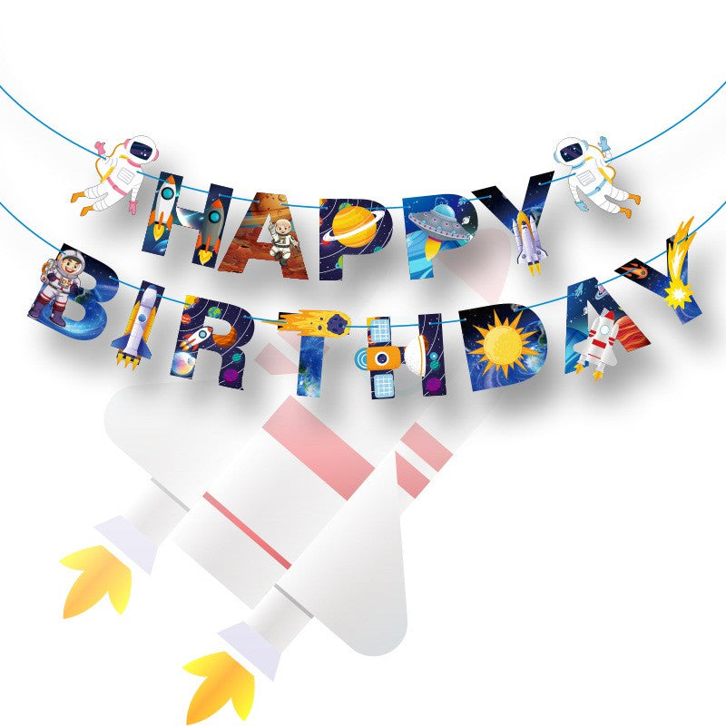 Bunting Flag / Banner HBD Happy Birthday Astronot / Rocket / UFO Model Huruf