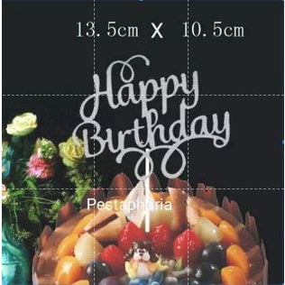 Cake Topper /Topper Kue HBD /Happy Birthday Huruf Besar, Latin Lurus, Pita, Swirly, Antlers Warna Gold Silver