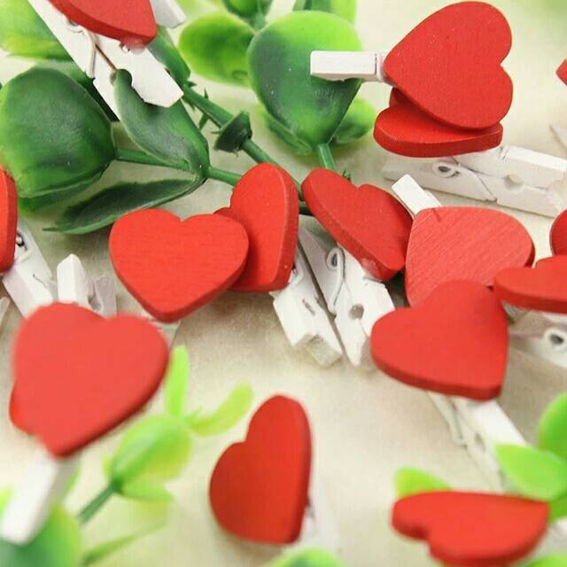 10 pcs Wooden Clip Set Love 2,5 cm / Penjepit Foto Kayu Hati / Jepitan Kayu / Wooden Peg