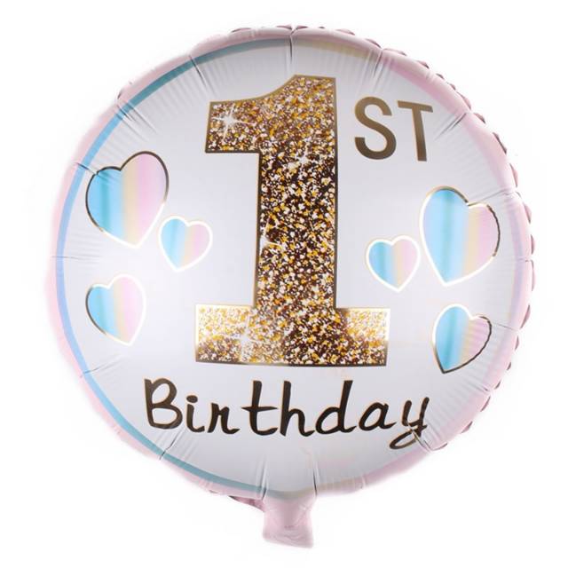 Balon Foil Bulat 1st Birthday Blue / Pink Size 45 cm