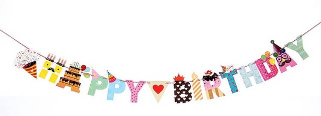 Bunting Flags / Banner Happy Birthday Motif Huruf Karakter