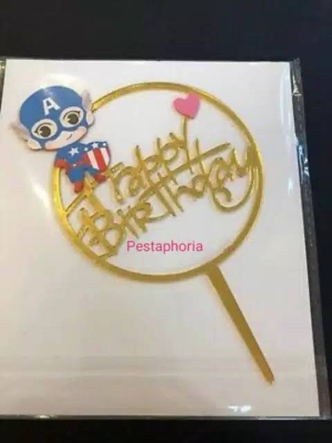 Cake Topper Acrylic / Akrilik Happy Birthday Captain America