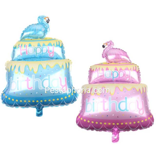 Balon Foil HBD Happy Birthday Cake Flamingo Size 80 cm