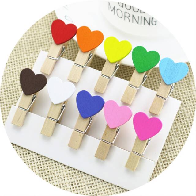 Wooden Clip Set Love 3,5 cm / Penjepit Foto Kayu Hati / Jepitan Kayu / Wooden Peg