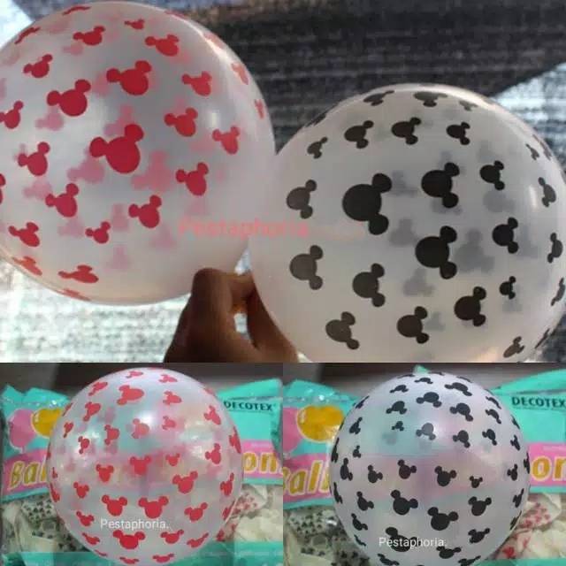 Balon Latex / Lateks 12 inch Transparan Print Kepala Mickey / Mickey Head
