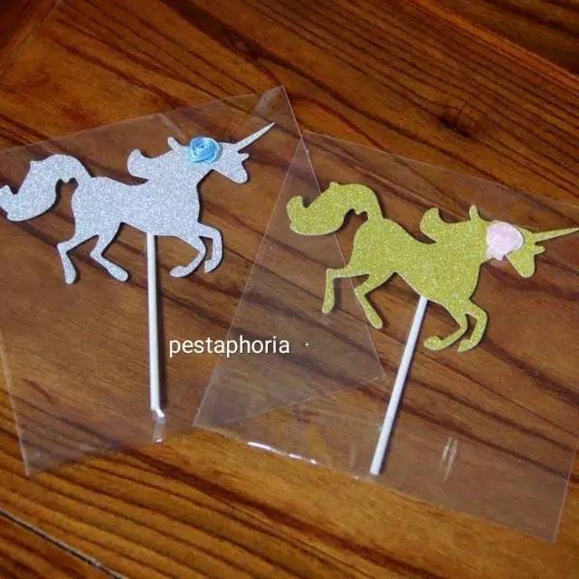 Cake Topper Unicorn Glitter Silver