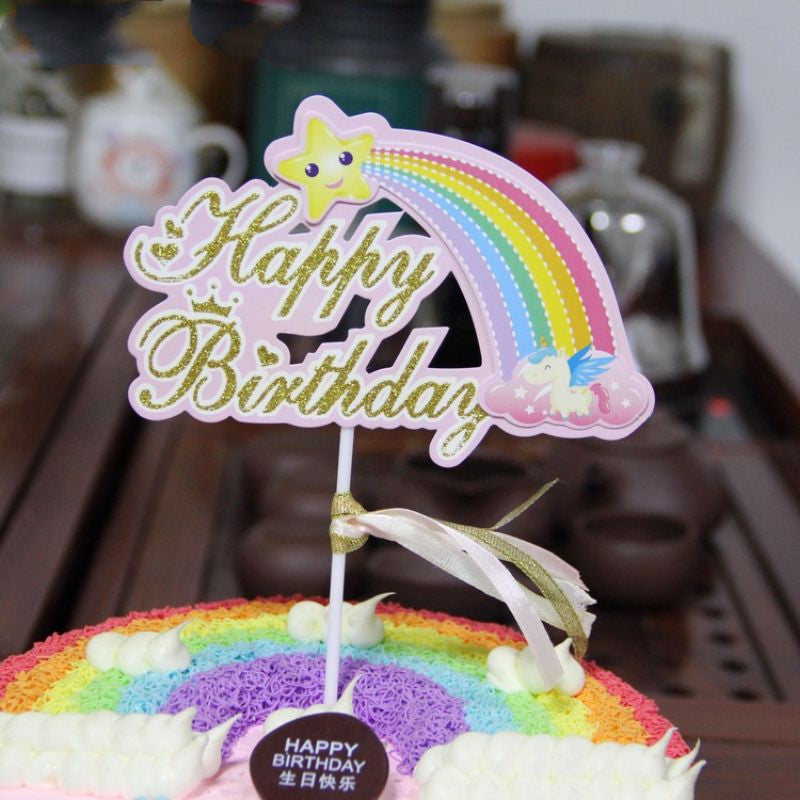 Cake Topper / Topper Kue HBD / Happy Birthday Rainbow Star Unicorn