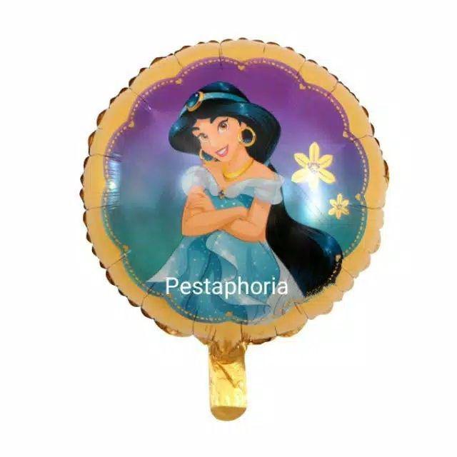 Balon Foil Princess Bulat Rapunzel,Belle,Cinderella,Aurora,Ariel,Jasmine,Snow White Size 45cm