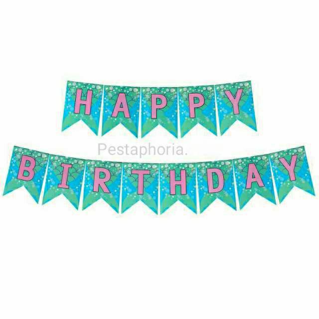 Set isi 10 Balon Latex Mermaid Size 10 inch dan Banner HBD Happy Birthday Mermaid Tail