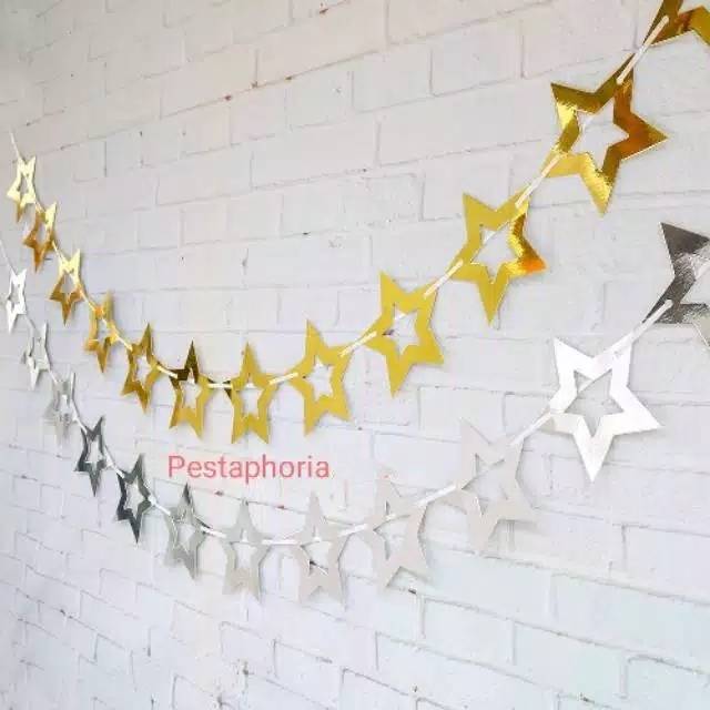 Hollow Star Party Garland Metalik
